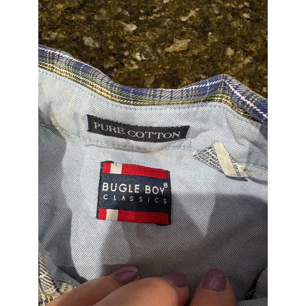 Bugle Boy Classics Shirt Mens 2XL Navy Cream Plaid Button Down Long Sleeve - Picture 8 of 9